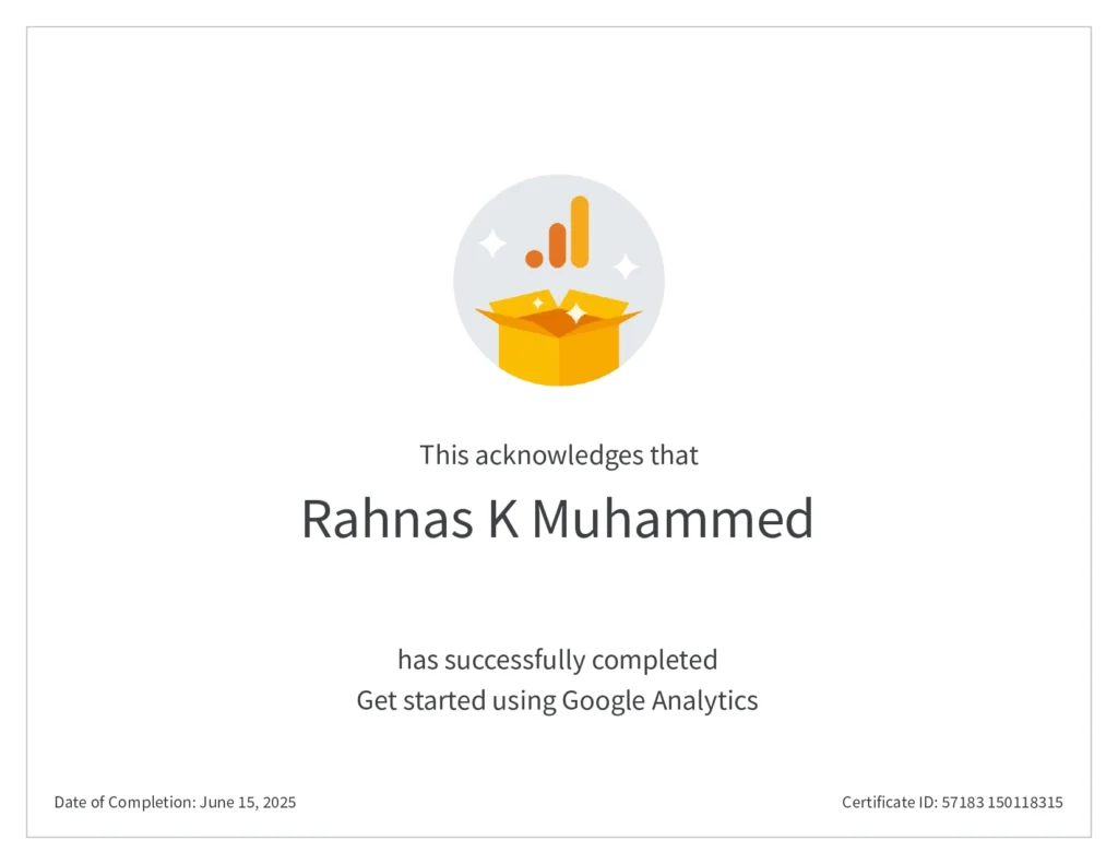 Rahnas K Muhammed Google Analytics Certified digital marketer in Dubai