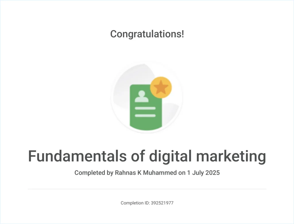 Rahnas K Muhammed Fundamentals of digital marketing certified digital marketer in Dubai